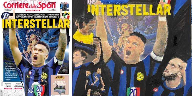 Scudetto Inter, un quadro celebrativo con la prima pagina del Corriere dello Sport