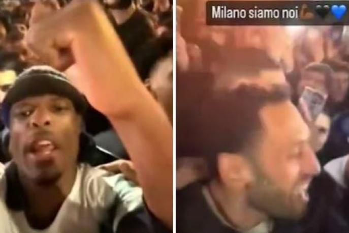 Scudetto Inter, Dumfries e Calhanoglu cantano con i tifosi in Duomo
