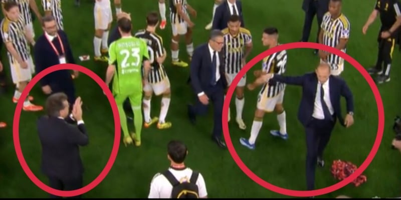 Allegri e il gesto polemico verso Giuntoli dopo la vittoria della Juve in Coppa Italia