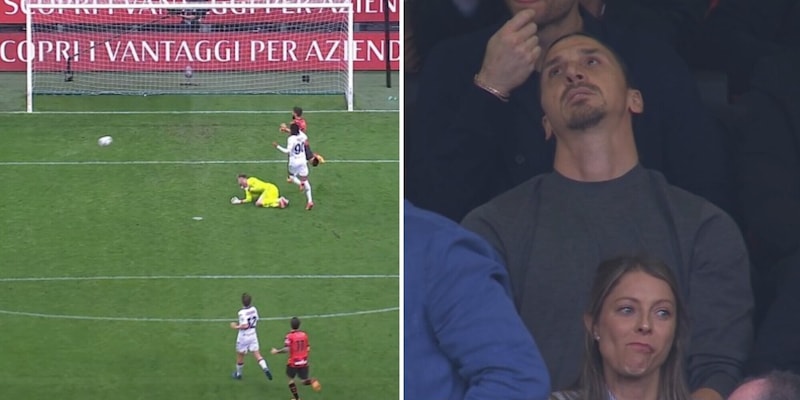 Giroud si divora un gol durante Milan-Genoa, la reazione di Ibra è virale