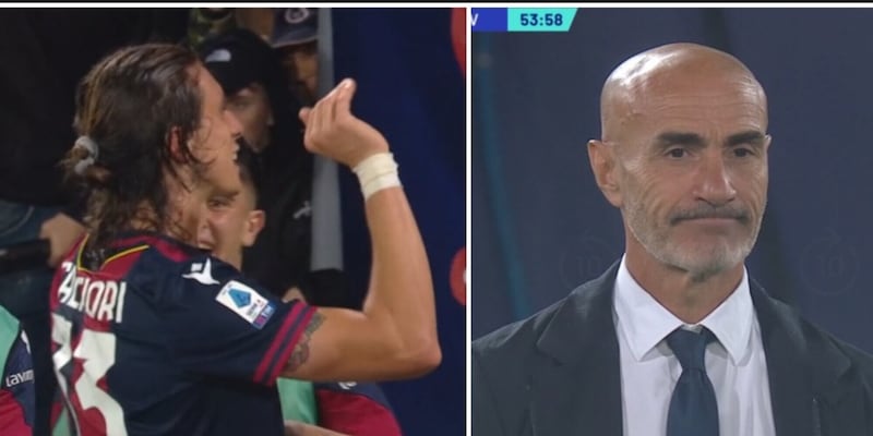 Calafiori e il gesto alla Totti dopo il 3-0 alla Juve: lo sguardo di Montero dice tutto