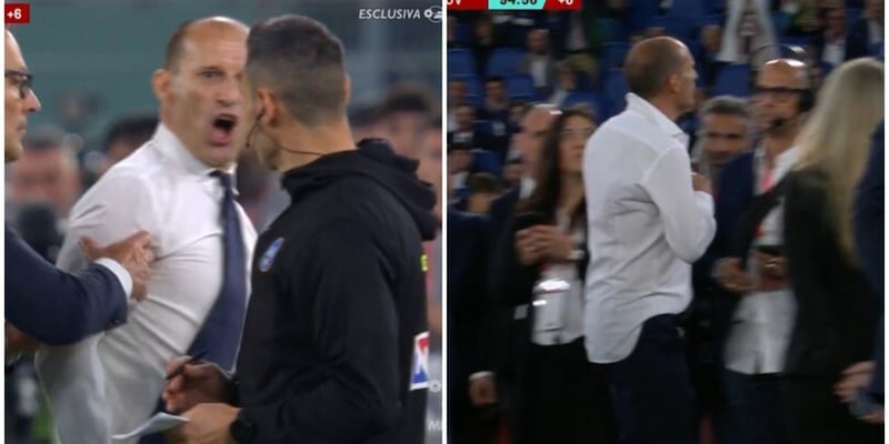 Furia Allegri durante Atalanta-Juve: la frase urlata all'arbitro e a Rocchi