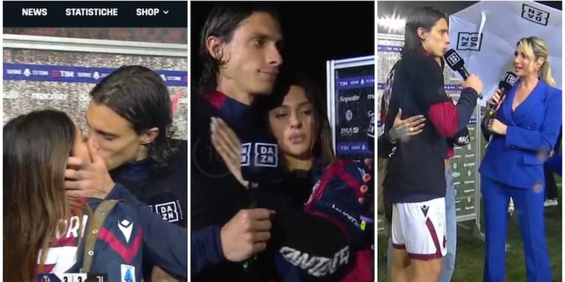 Calafiori intervistato dopo Bologna-Juve: irrompe la ragazza che lo bacia in diretta!