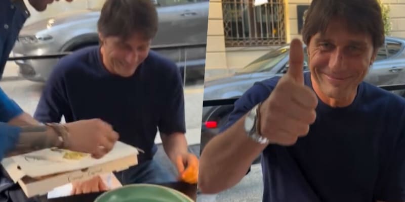 Conte, la promessa davanti alla pizza: “Forza Napoli, ci vediamo presto”