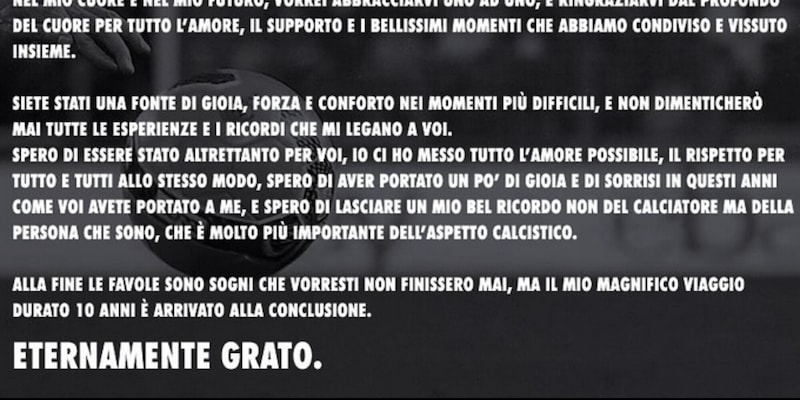 "Juve, ci ho messo tutto l'amore": la lettera d'addio commuove tifosi e compagni