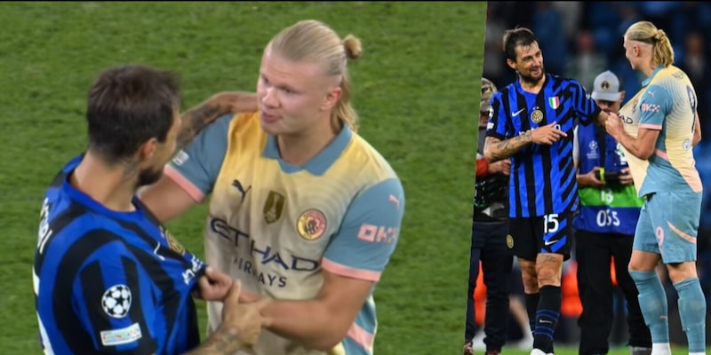 Haaland e il siparietto con Acerbi dopo City-Inter: "Vuoi la mia maglia?"