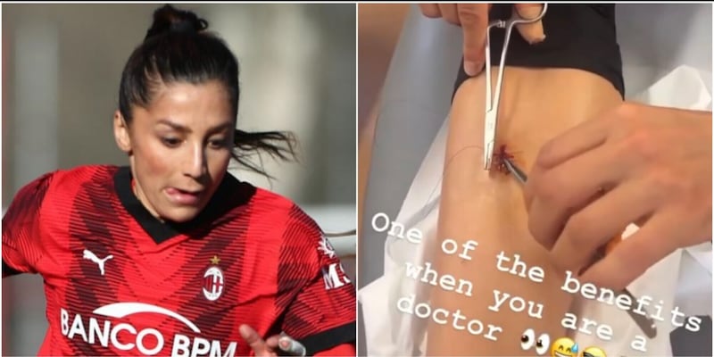 La calciatrice del Milan si cuce la ferita da sola: il video social è impressionante