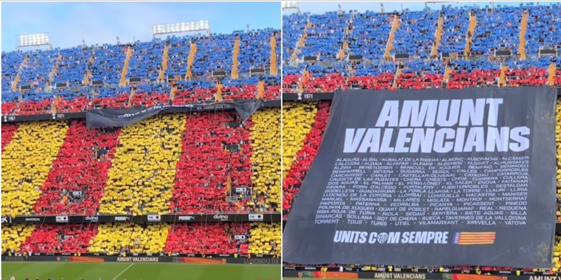 Valencia, coreografia da brividi di tutto lo stadio dopo l'alluvione