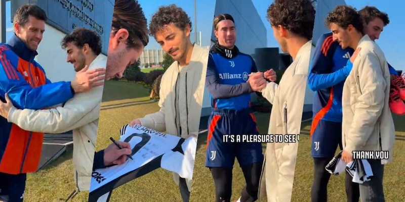 Bagnaia, sprint Juve: l’autografo di Vlahovic e l’incitamento a Cambiaso