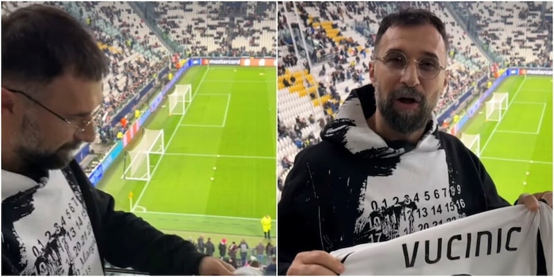 Juve-Benfica, Vucinic tifoso speciale allo Stadium con la maglia numero 9