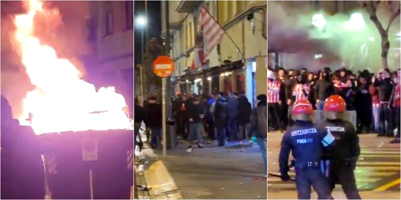 Caos fuori dal San Mamés, la polizia carica gli ultras dell'Athletic: tifosi della Roma bloccati dentro lo stadio