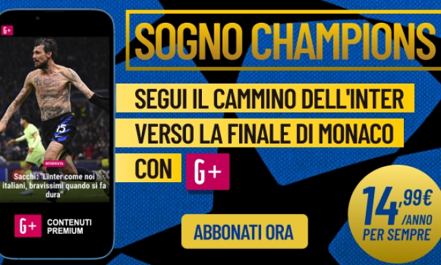 Sogno Champions: segui il cammino dell'Inter verso la finale. Solo 14,99 euro all'anno, per sempre 15 Sogno Champions: segui il cammino dell'Inter verso la finale. Solo 14,99 euro all'anno, per sempre