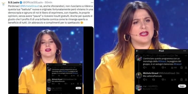 Lazio, la dura replica a Michela Giraud: "Non riusciamo a ridere alle tue battute" 14 Lazio, la dura replica a Michela Giraud: "Non riusciamo a ridere alle tue battute"