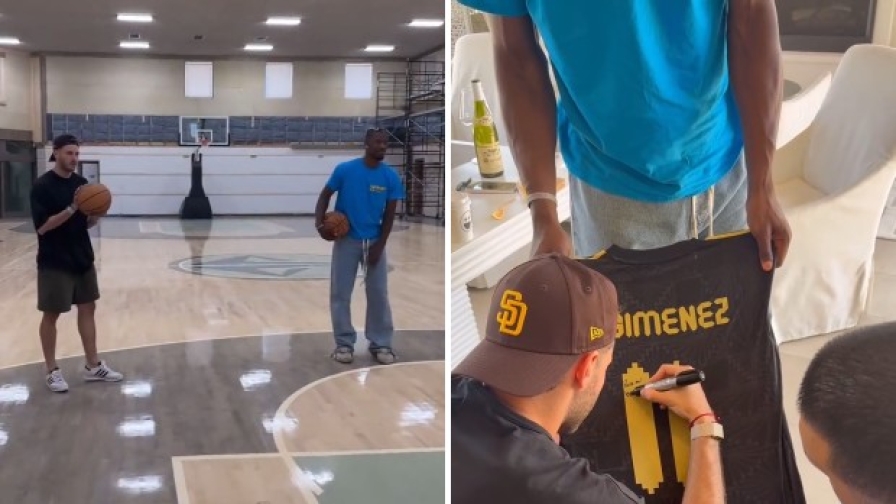 Gimenez-Butler, sfida a "calcio-basket". E Santi gli regala la sua maglia 16 Gimenez-Butler, sfida a "calcio-basket". E Santi gli regala la sua maglia