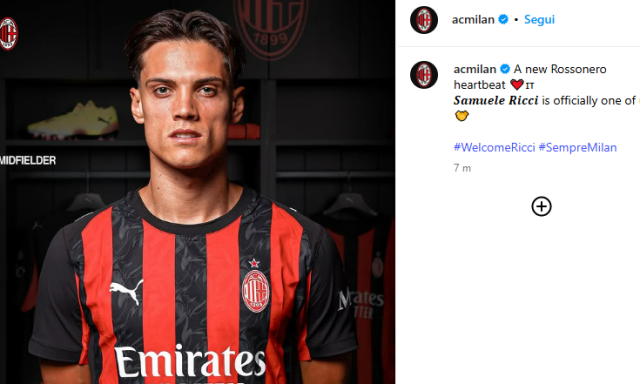 Ricci è del Milan, ora è ufficiale: "Sono contentissimo". Avrà la maglia numero 4 1 Ricci è del Milan, ora è ufficiale: "Sono contentissimo". Avrà la maglia numero 4