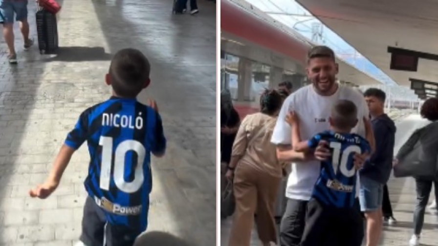 Berardi e il super abbraccio con il figlio tifoso dell'Inter