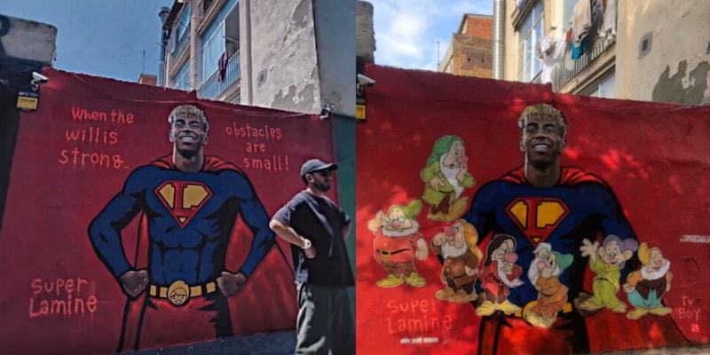 Barcellona, vandalizzato il murale dedicato a Yamal: appaiono i sette nani
