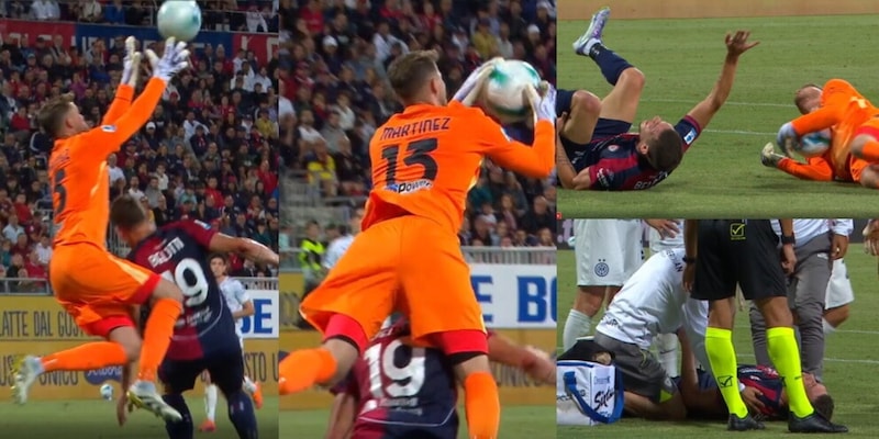 Infortunio per Belotti, duro scontro con Martinez in Cagliari-Inter: Pisacane costretto a sostituirlo 