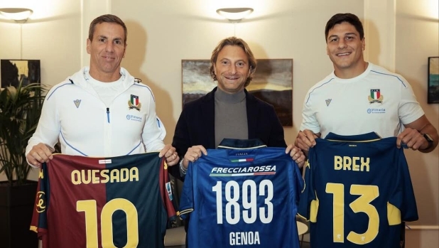Il Genoa accoglie l'Italrugby: scambio di maglie tra gli azzurri e i rossoblù