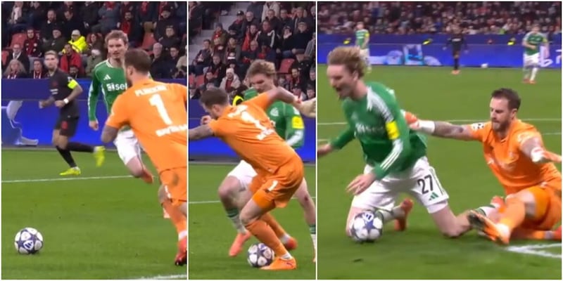 Champions, l’incredibile follia di Flekken: il portiere del Leverkusen tenta il dribbling e…