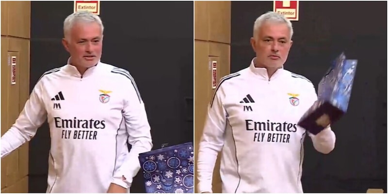<!--StartFragment -->Mourinho e il regalo a sorpresa in conferenza, ecco per chi era. La scena diventa virale<!--EndFragment -->