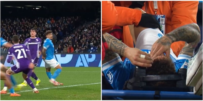 Di Lorenzo, brutto infortunio in Napoli-Fiorentina: barella e mani nei capelli, cosa &egrave; successo
