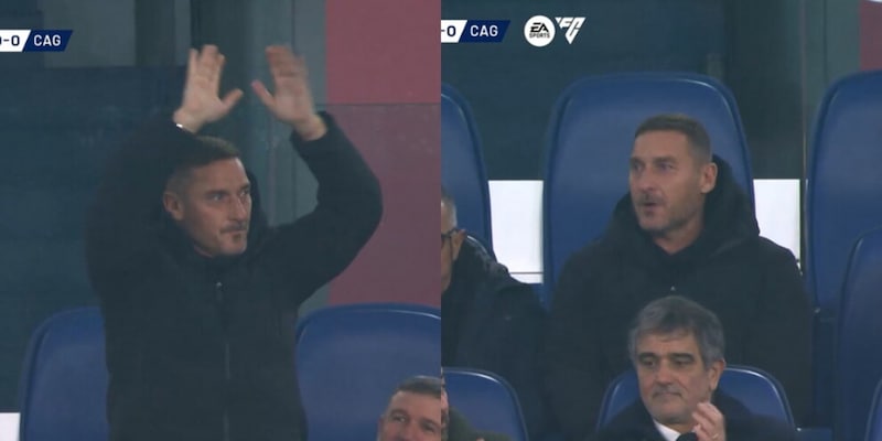 L'Olimpico regala a Totti il coro: "C'&egrave; solo un capitano". Lui si emoziona e reagisce cos&igrave;