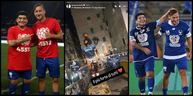 Totti a Napoli nella notte, omaggio a Diego: "Il pi&ugrave; forte di tutti"