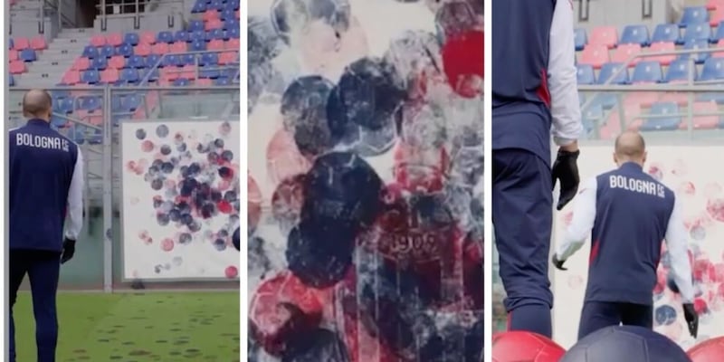 Marco Adamo e le "pallonate" dei giocatori del Bologna: quando lo sport si fa arte