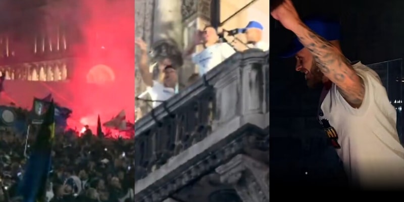 Barella col megafono, Lautaro e Thuram tra cori e sfott&oacute; al Milan: la festa dei Campioni con i tifosi